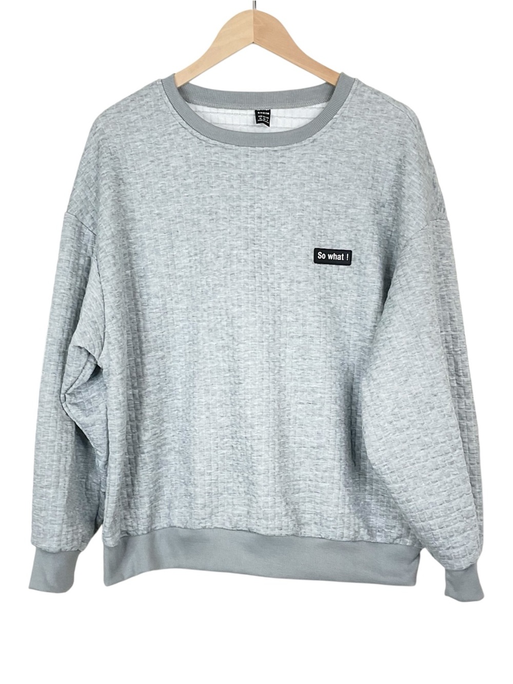 Shein Gray Textured Sweatshirt So What Size Medium
